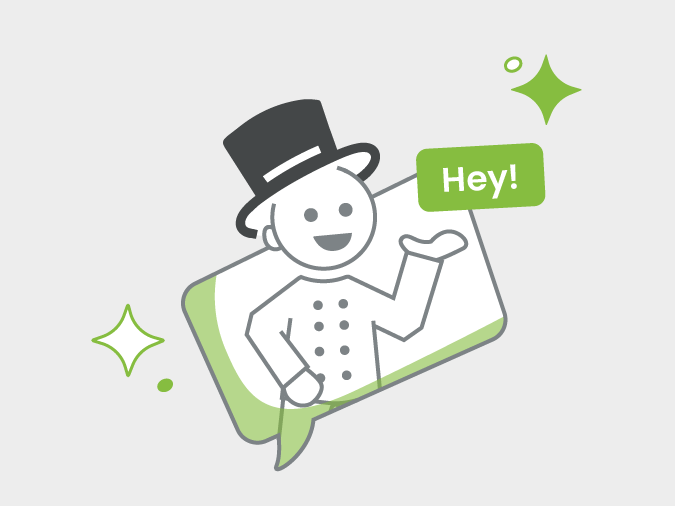 Illustration eines Schornsteinfegers mit Sprechblase „Hey!