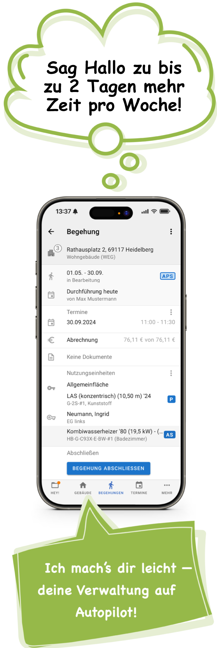 Kehrbezirksverwaltung digital Schornsteinfeger App Sag Hallo zu bis zu 2 Tagen mehr Zeit pro Woche – App-Ansicht einer Begehung in digibase connect
